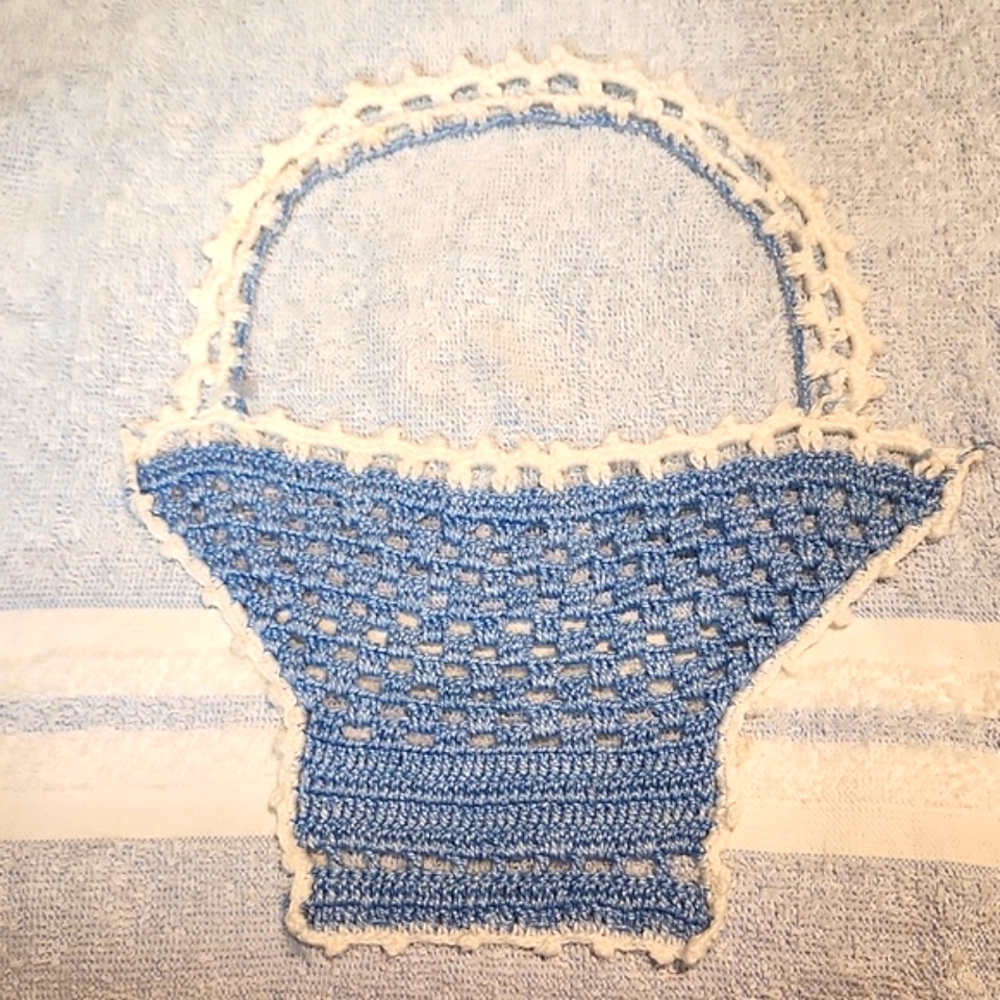 Unique vintage crocheted basket Cannon towel